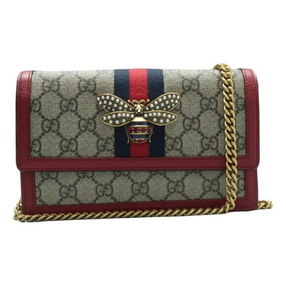 GUCCI Queen Margaret Brown&Red Canvas Shoulder Bag 685-071125 - Picture 1 of 13
